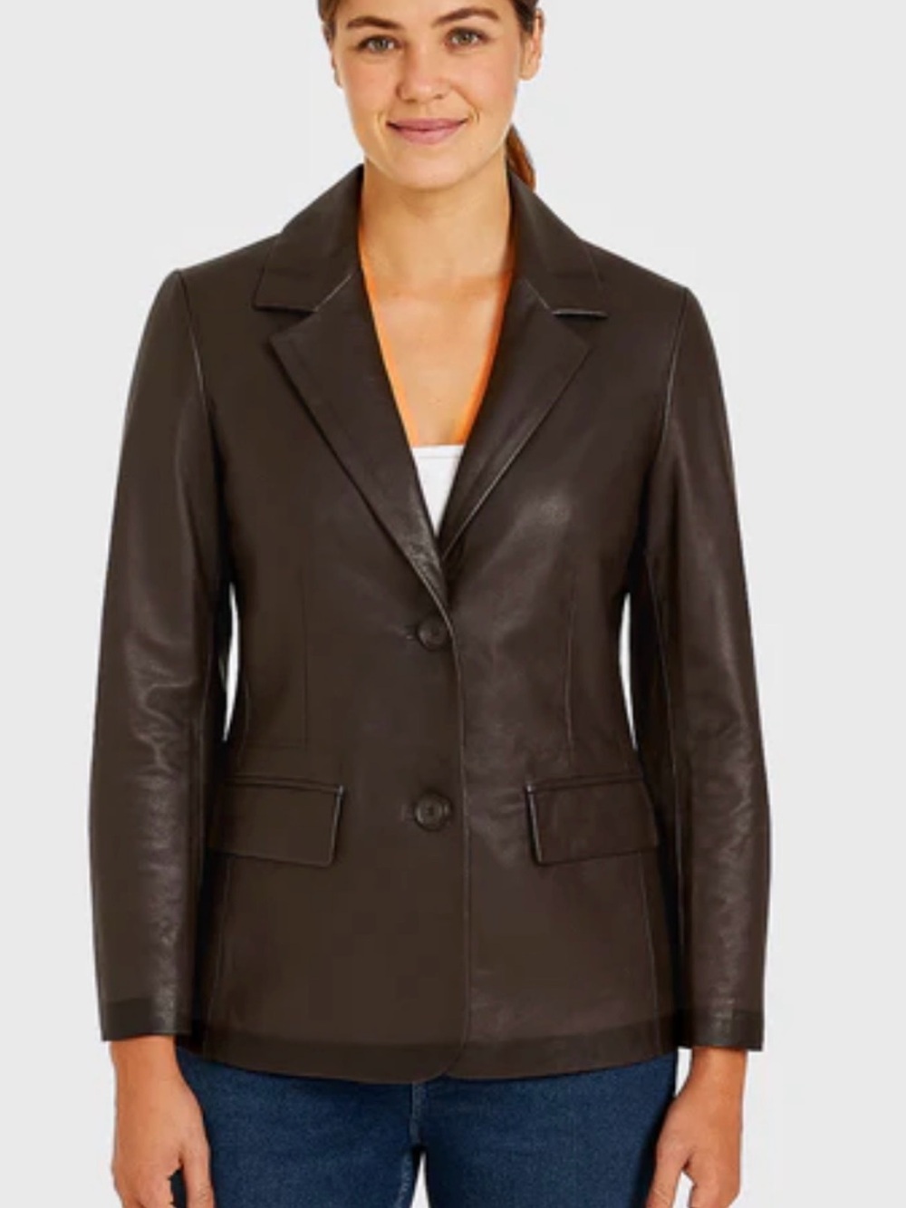 NWOT M MUUBAA Women's Brown Chocolate Leather Blazer Jacket size  2
